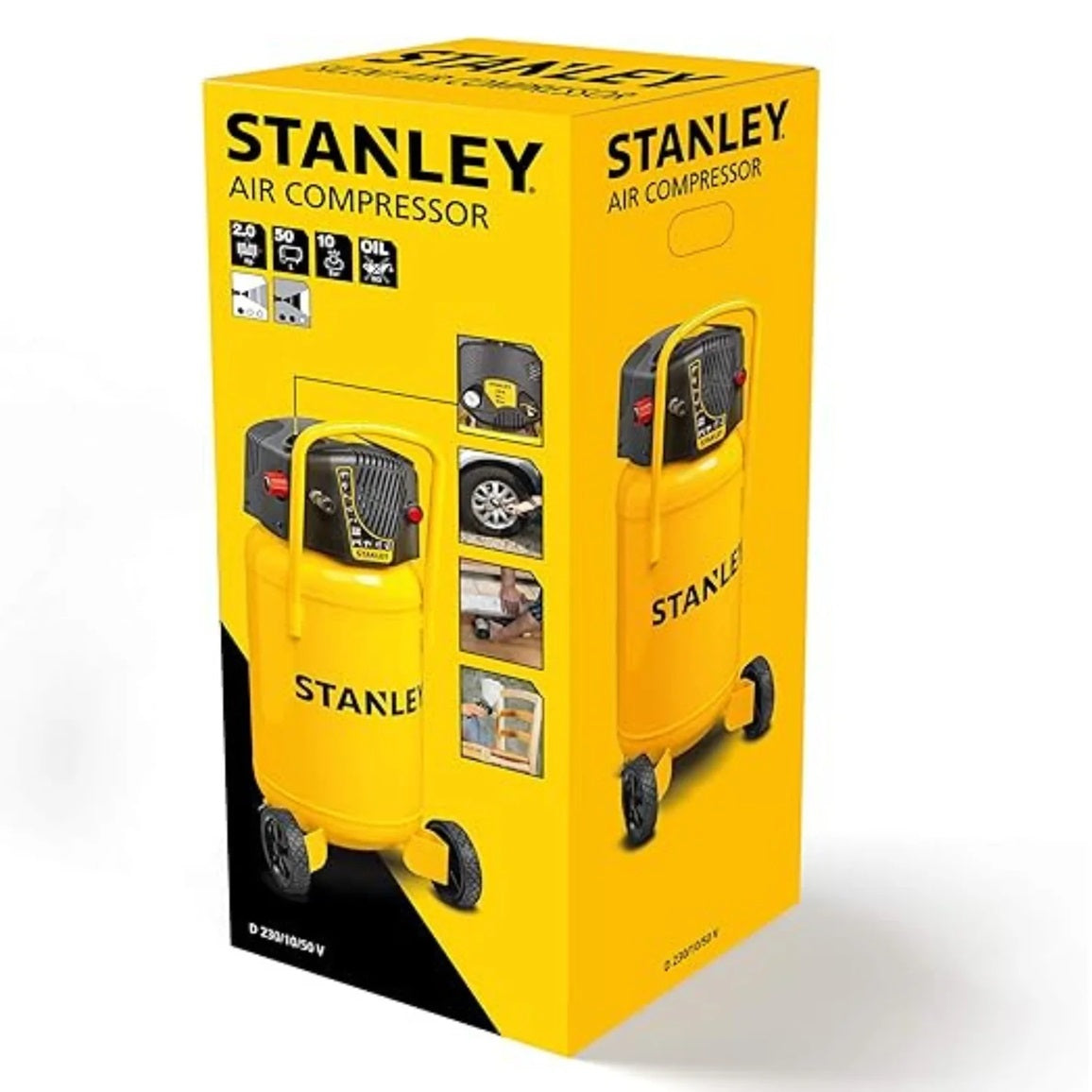 STANLEY D230/10/50V Air Compressor 50L Vertical Tank Oilless 2.0HP 1Ph 10 Bar 222L/M