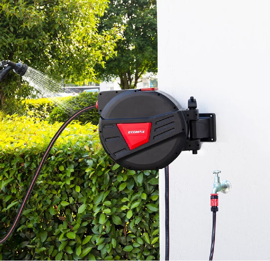 Ecomax EMHR053006 1/2" Water Hose Reel 8 Bar 30 Mtr Retractable Incl. 1xSpray Gun, 1xTap Adapter