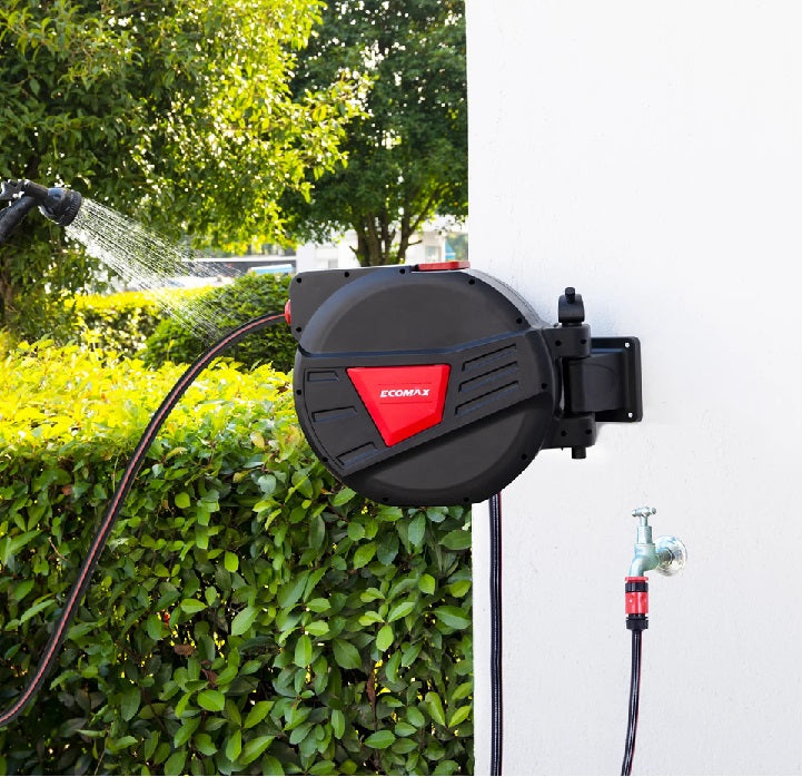 Ecomax  EMHR053006 1/2" Water Hose Reel 8 Bar 30 Mtr  Retractable Incl. 1xSpray Gun, 1xTap Adapter