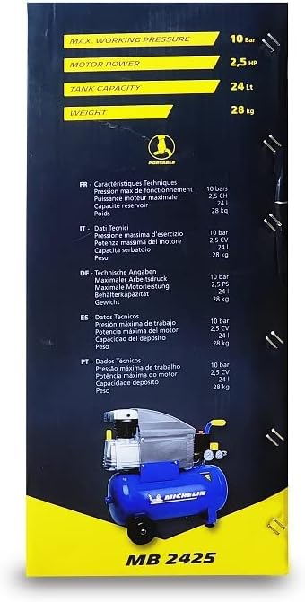 MICHELIN MB2425 Air Compressor 24L 2.5HP 1Ph 10 Bar 240 L/M