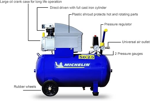 MICHELIN MB5025 Air Compressor 50L 2.5HP 1Ph 10 Bar 240 L/M