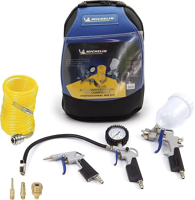 MICHELIN KIT 7 Air Tools Kit 7 Pcs with Carry Bag (Air Gun, Inflating Gun, Spray Gun, 3m Spiral Hose, 3 x Nozzels)