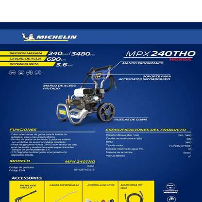 MICHELIN MPX240THO Cold Water Cleaner Petrol Engine 240Bar 690L/H