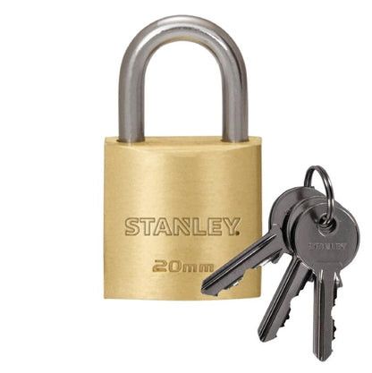 Stanley SAL-S742-028 Padlock Brass 20mm Standard Shackle with 3 Keys