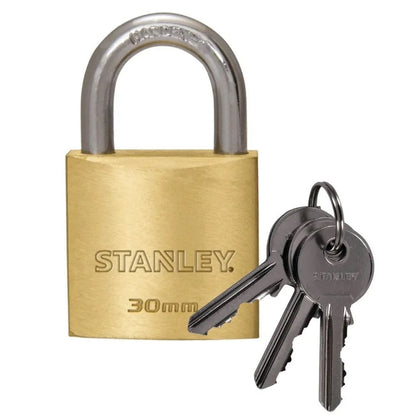 Stanley  SAL-S742-030 Padlock Brass 30mm Standard Shackle with 3 Keys
