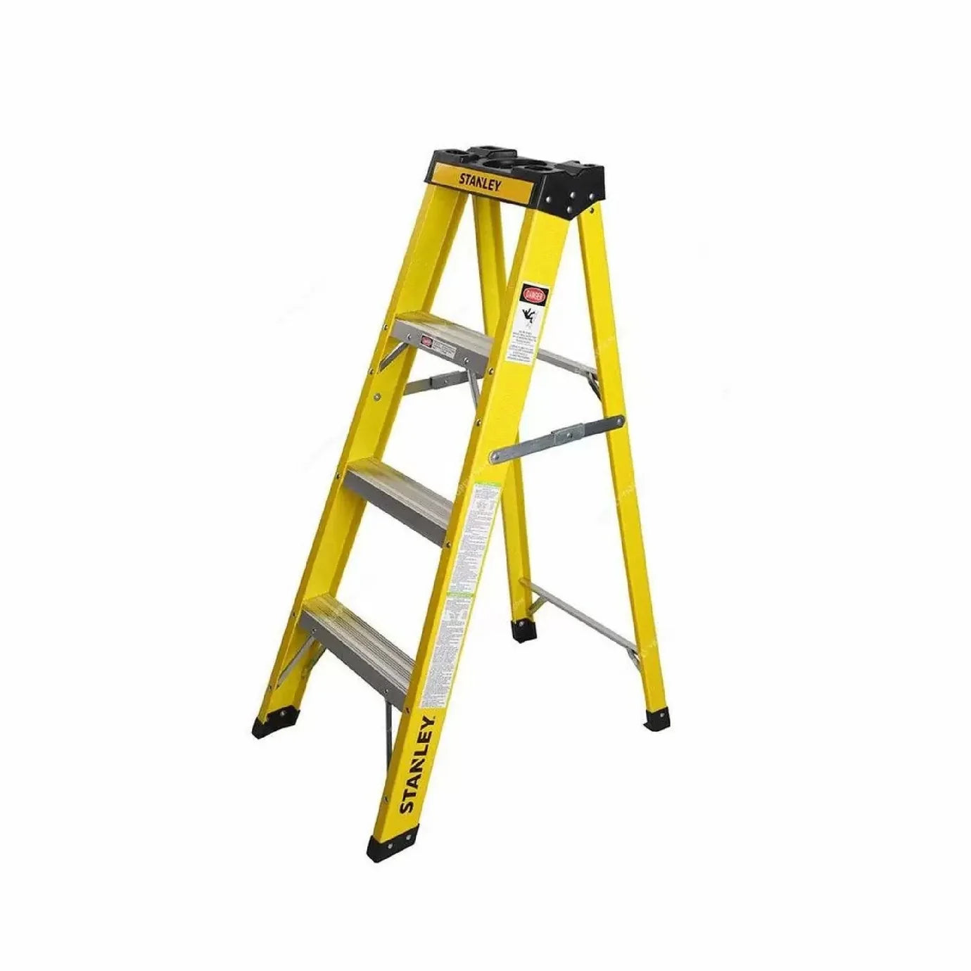 STANLEY 3-step fiberglass ladder with anti-slip steps and built-in tool tray