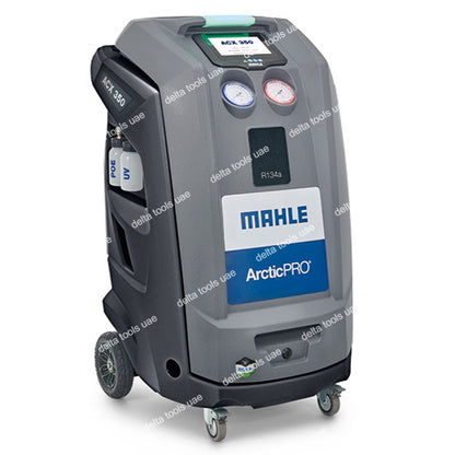 MAHLE ArcticPRO ACX 350 digital control panel showing automatic refrigerant recovery and recharge settings